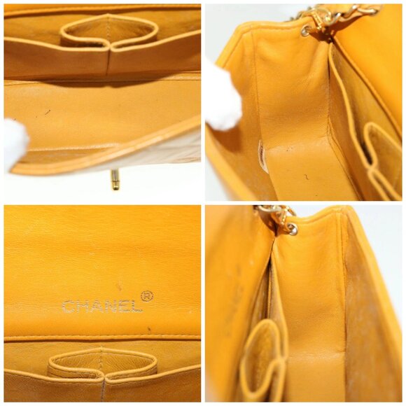 CHANEL Matelasse Turn Lock Chain Shoulder Bag Lamb Skin Orange - Picture 15 of 16